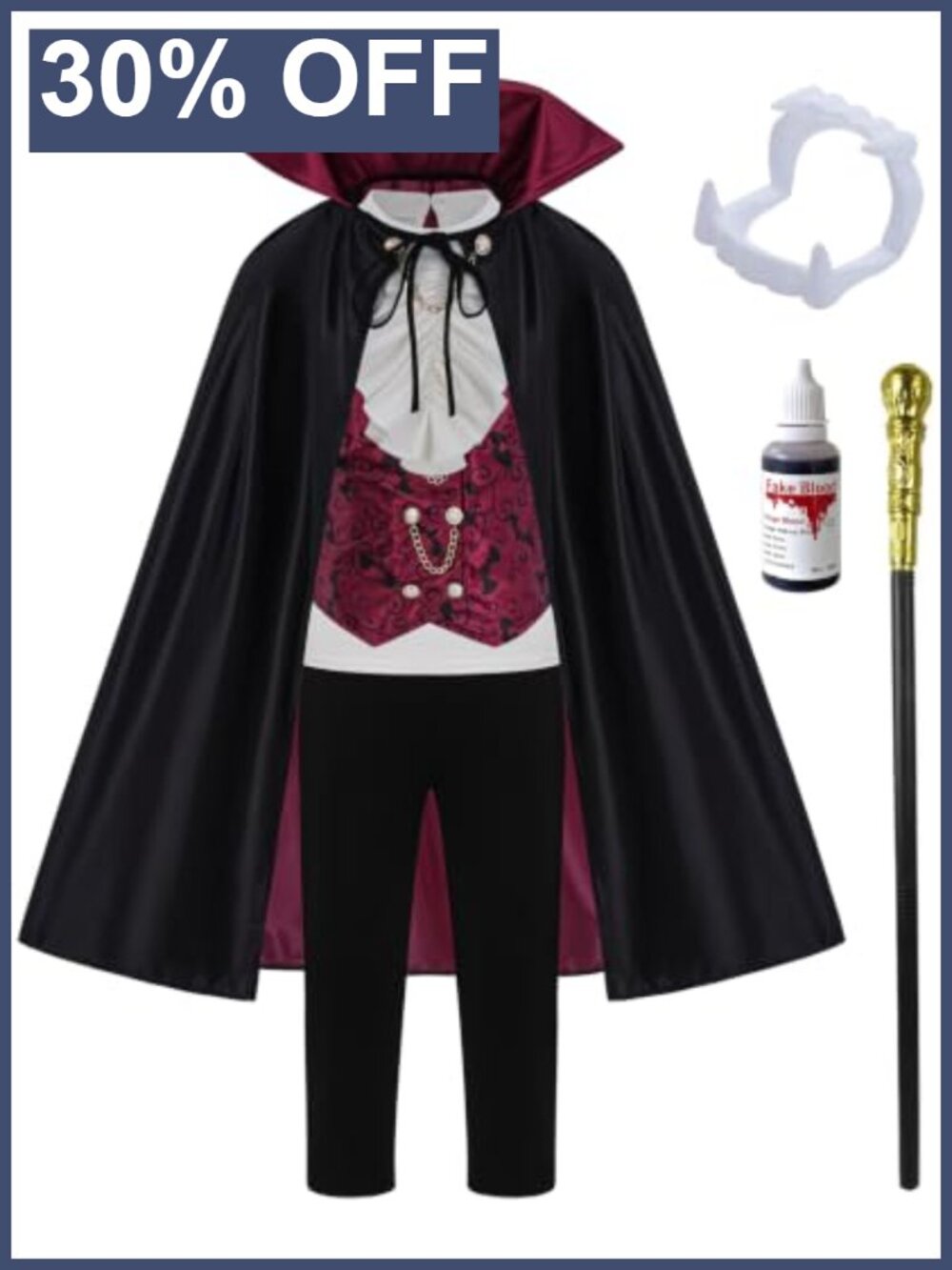 Kids Boy Vampire Halloween Costume Outfit Set with Cape, Vest, Shirt, Pants